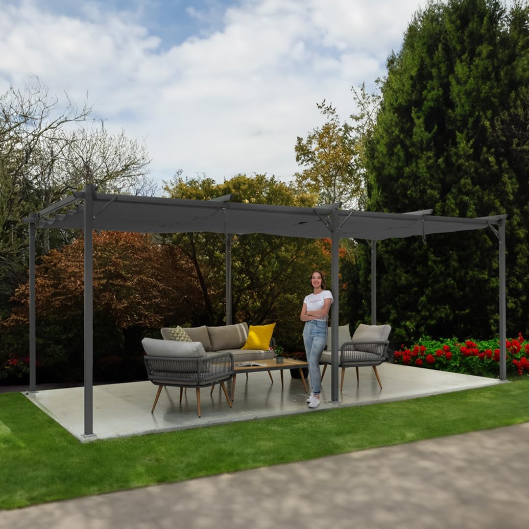 Grindi - Garten Pergola Pavillon mit einstellbarem Stoffdach - Irda IV, 3x6 m - wasserdichtes & stabiles Sonnenschutz für Terrasse und Freistehender, Carport-Pavillon, Grillpavillon, Markise