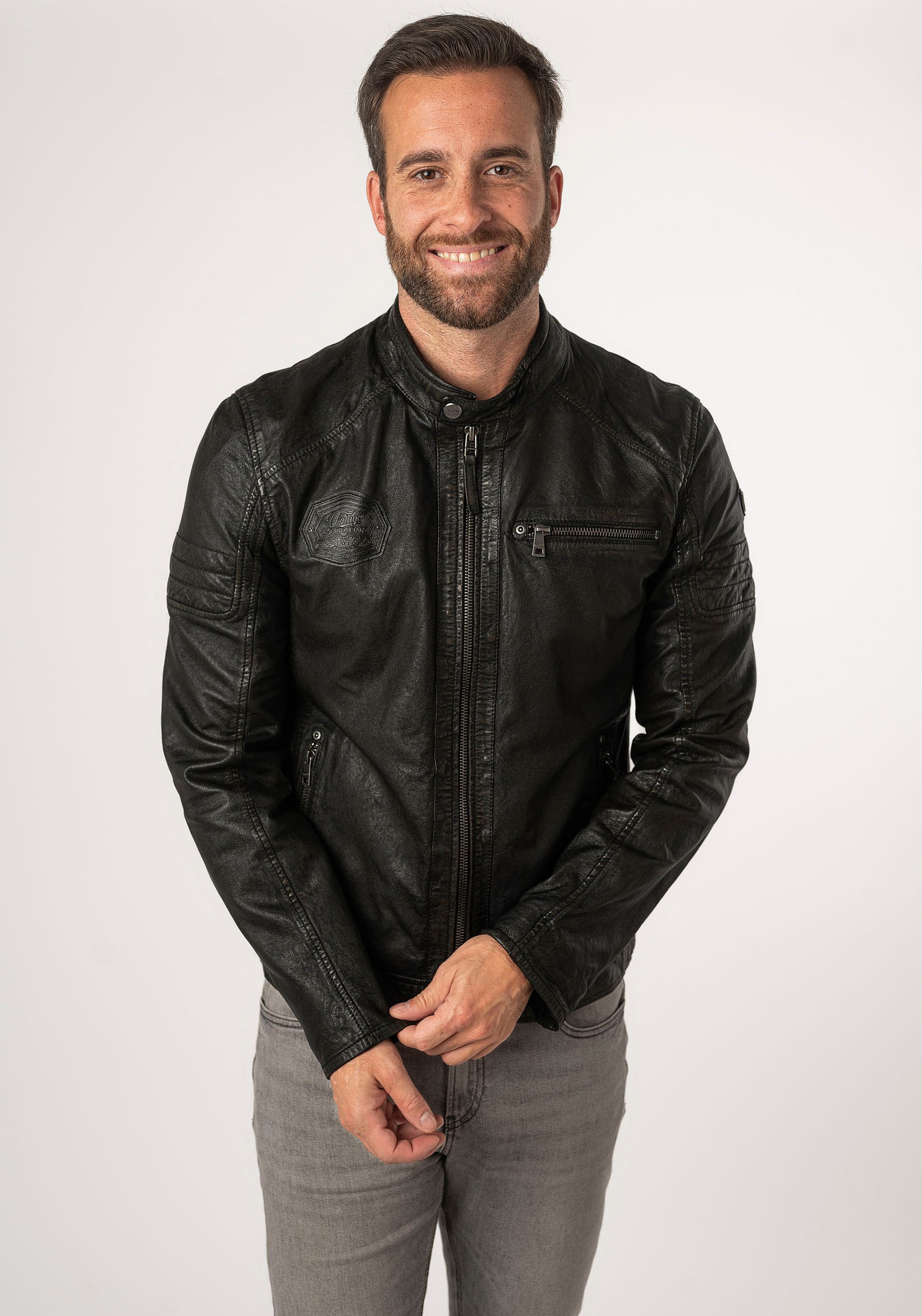 Mauritius Lederjacke »MMJenno« mit Kapuze mit Jerseykapuze, Reissverschluss, Ziernähte