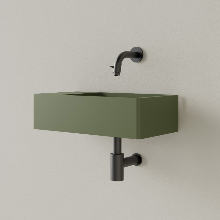 Sanigoods Luko fontein 40x22cm links zonder kraangat olijfgroen