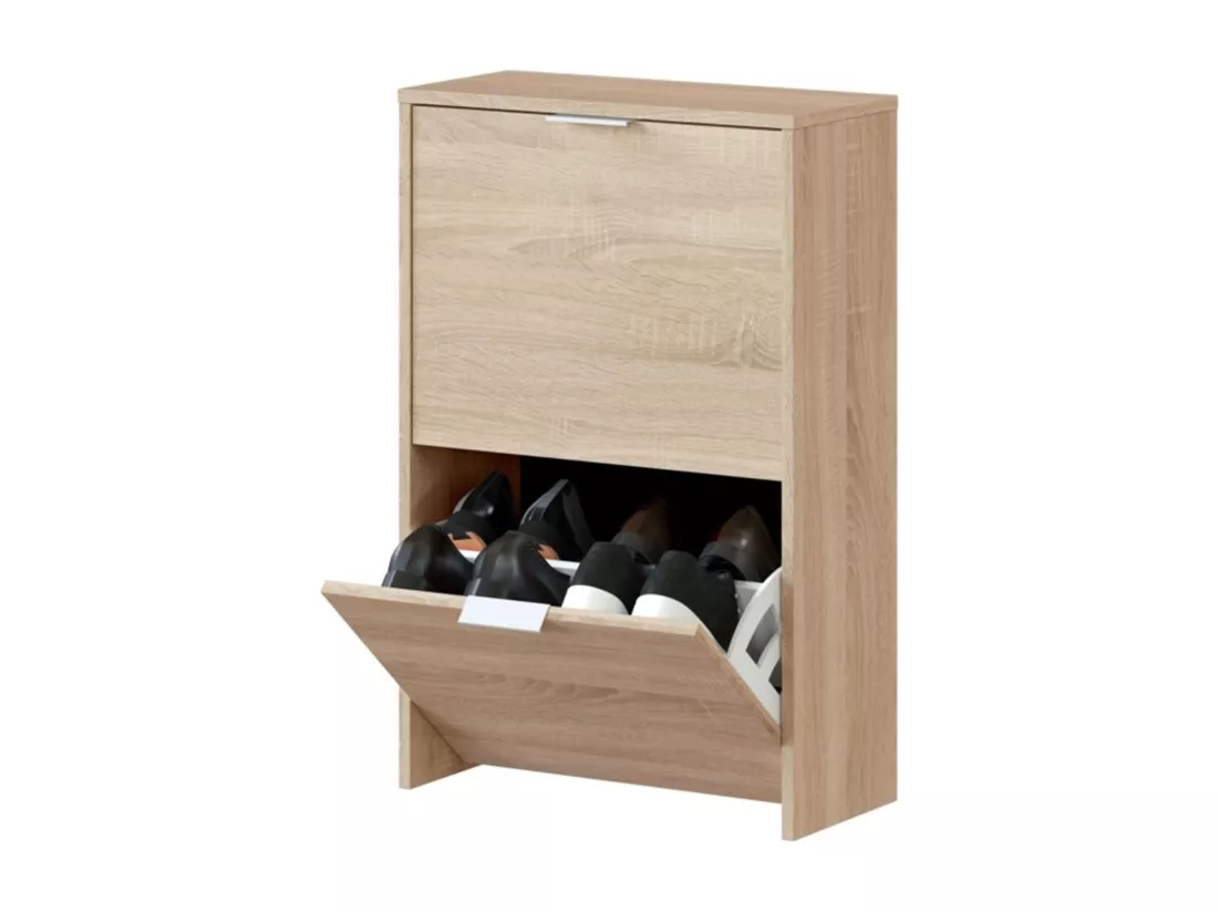 Étagère à chaussures Dmoretto, Étagère à chaussures peu encombrante avec 2 portes, Étagère à chaussures d'entrée, Armoire à chaussures, 50x22h76 cm, Chêne