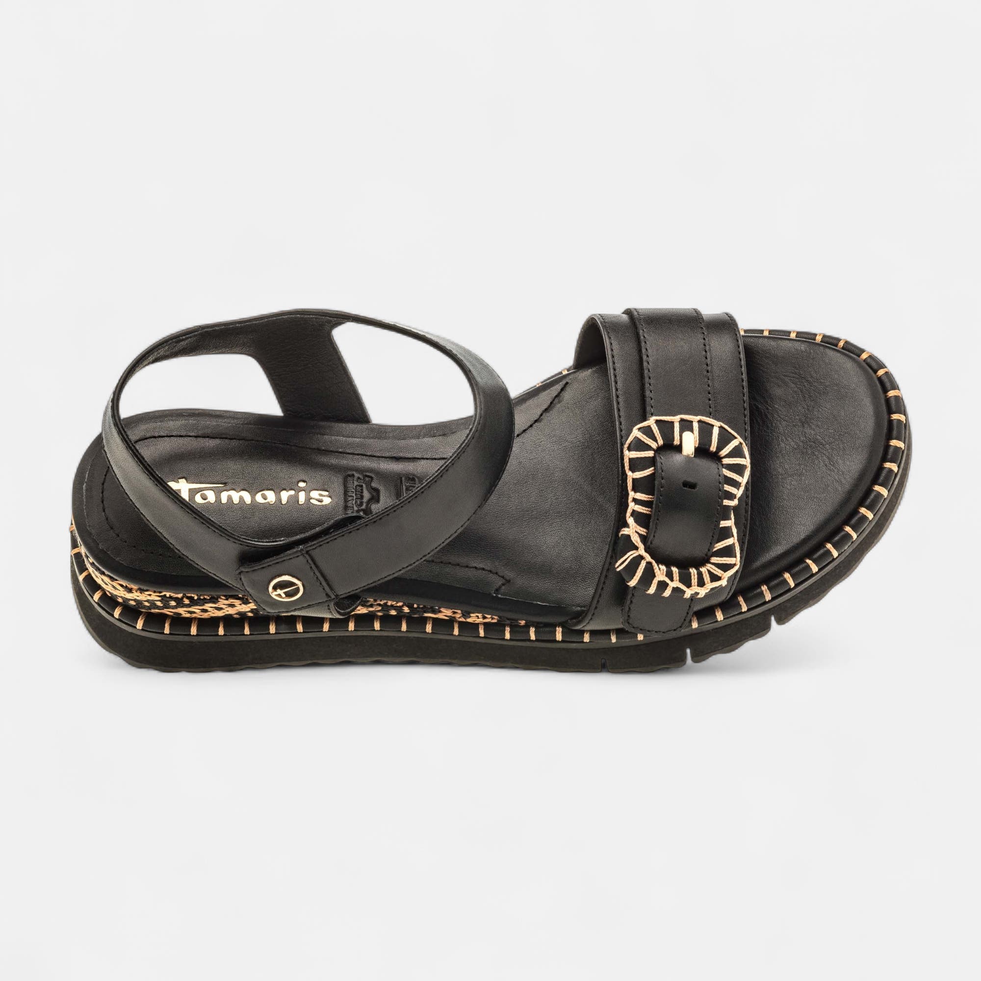 Sandales à talon compensé Femme en cuir noir