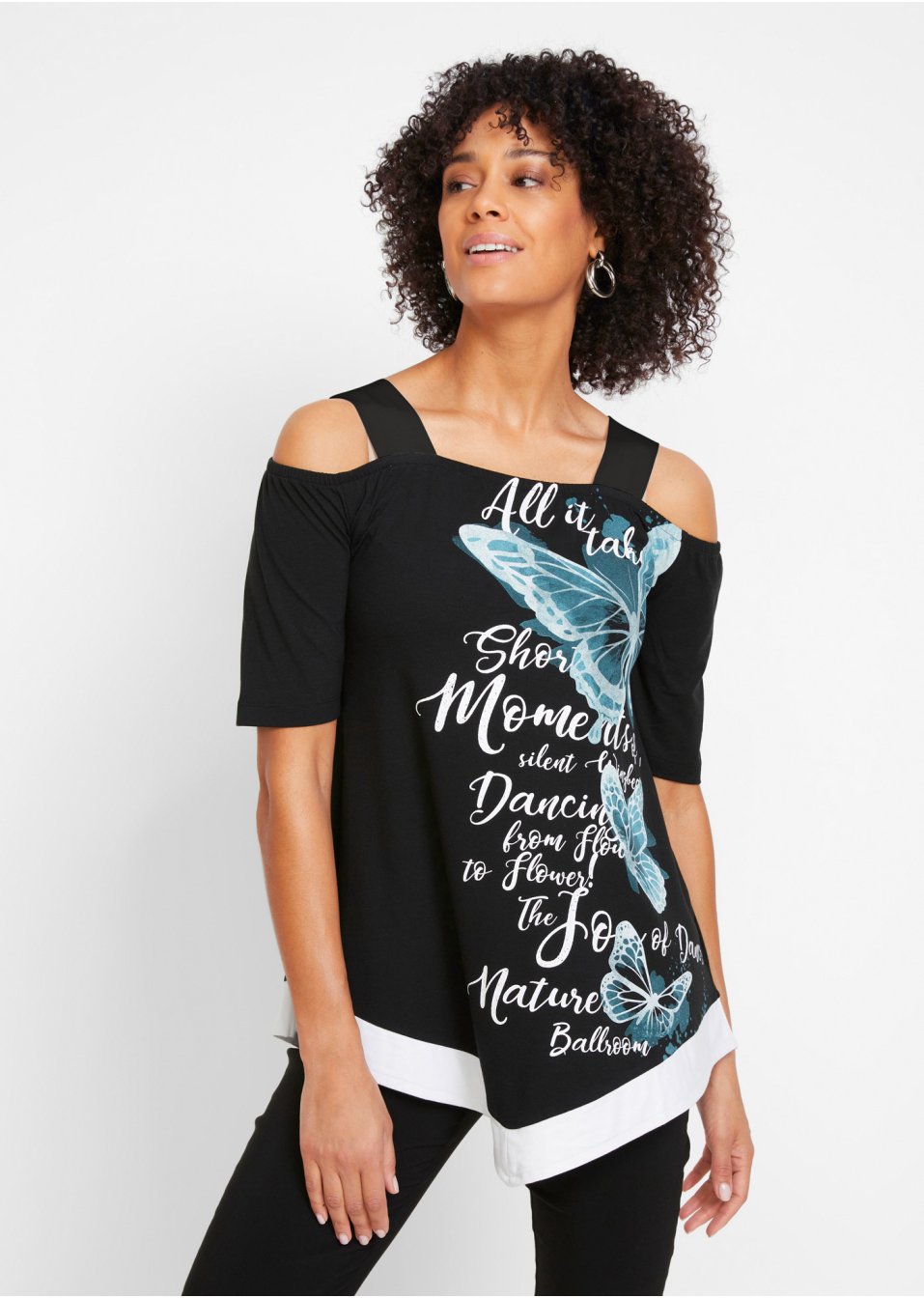T-shirt à épaules dénudées avec imprimé