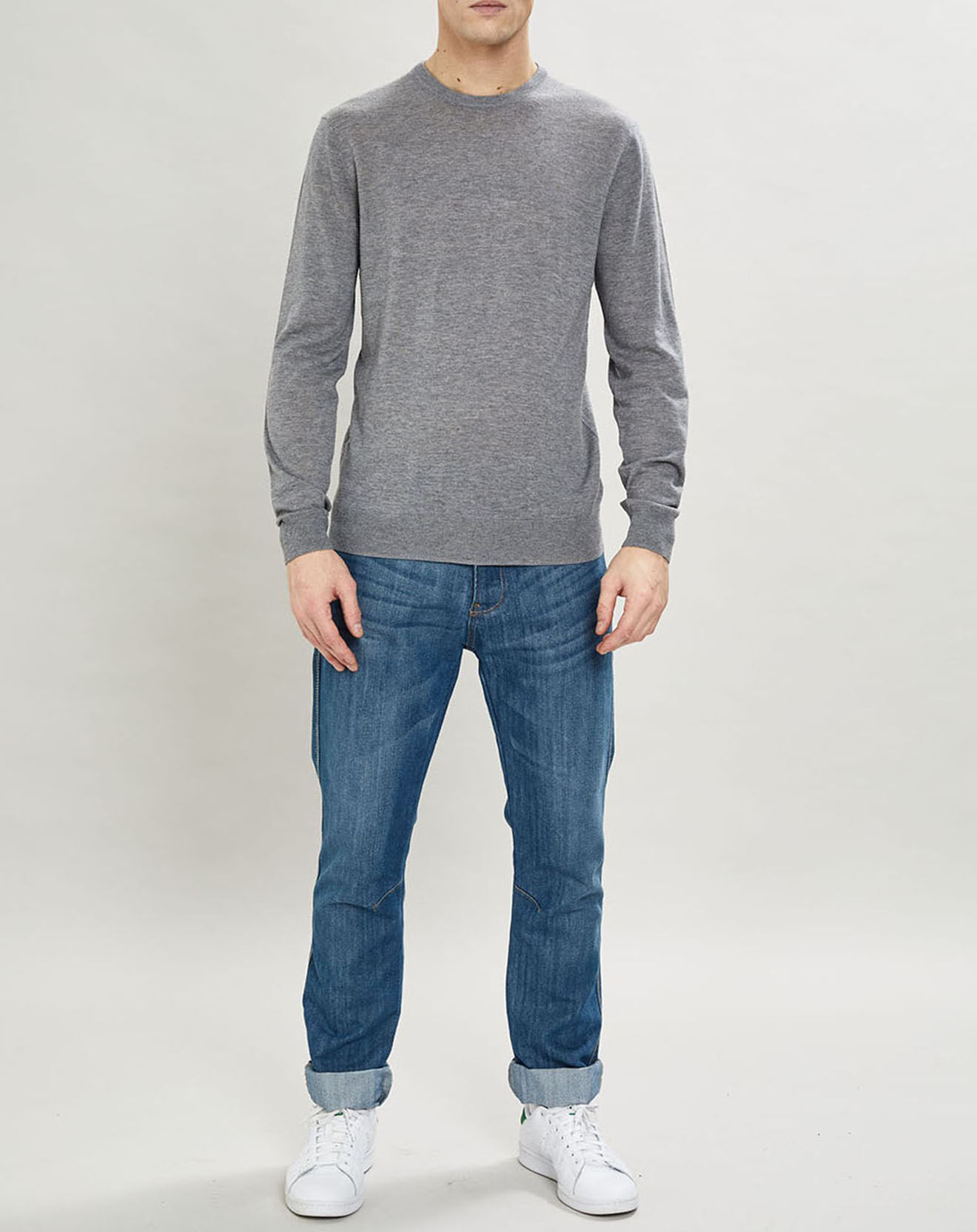 Hackett London Pull en Laine, Soie & Cachemire col rond gris