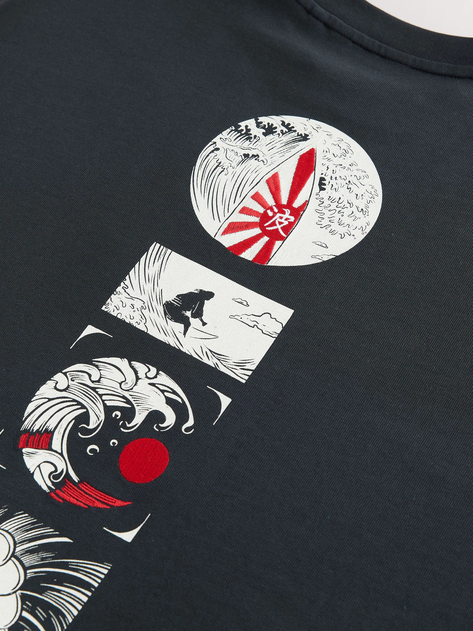 Zwart - Relaxed fit - Japans T-shirt met surfprint en grafische opdruk