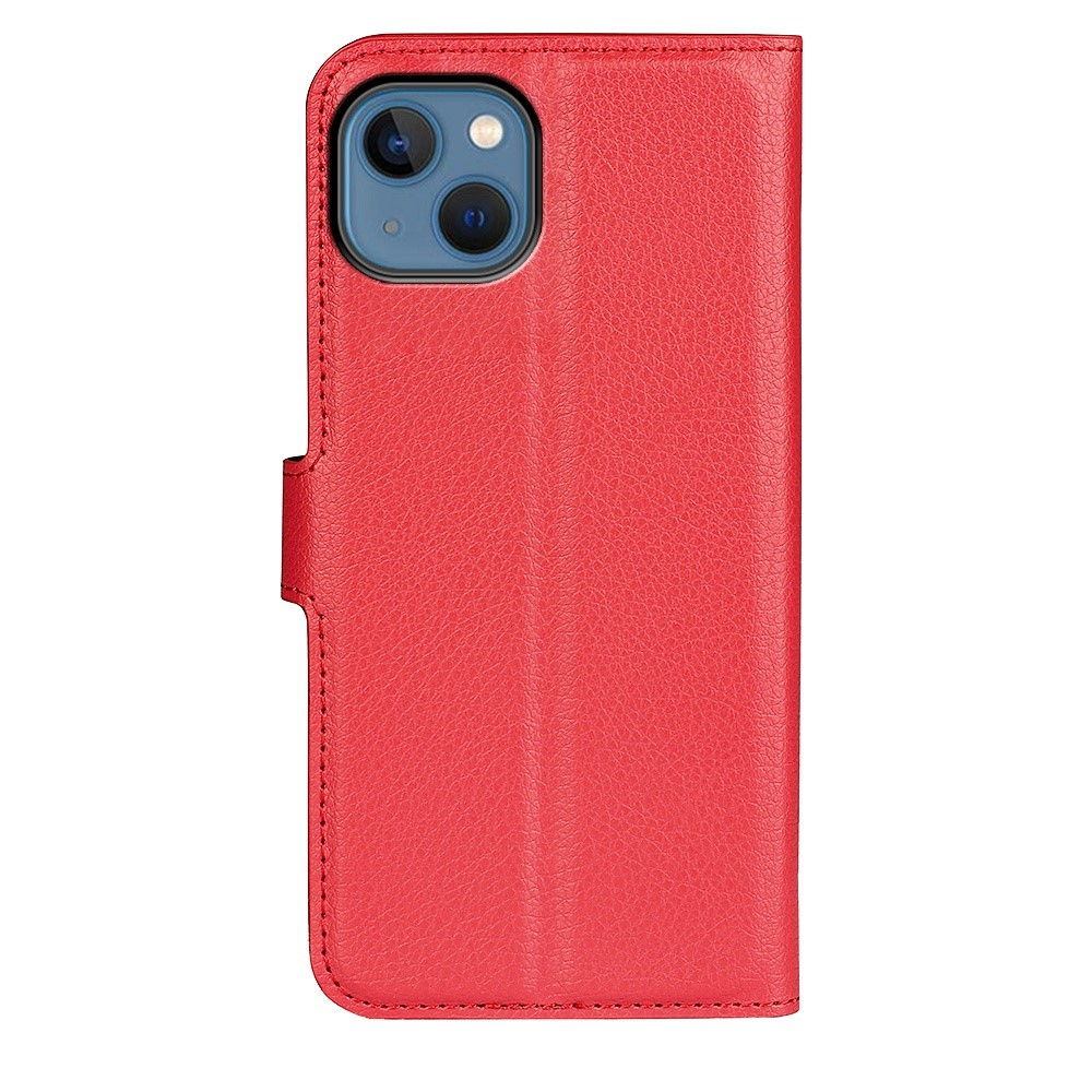 iPhone 14 Leder Tasche Flip Cover Litchi Look - Rot