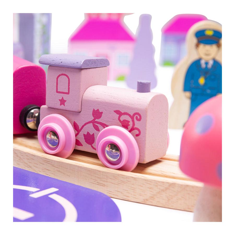 Bigjigs Houten Treinset Stad - Roze