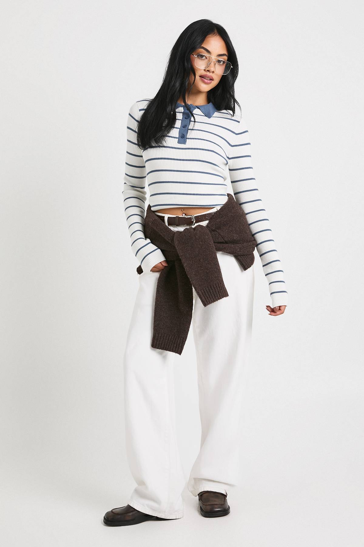 boohoo Haut En Maille Fine À Col Rayé