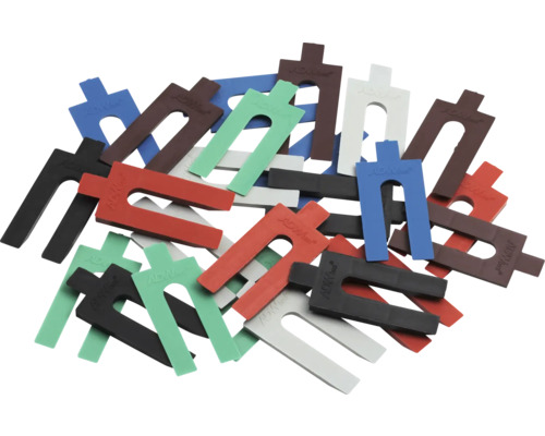 Set van 24 wielblokken, 4 stuks van elk 1-2-3-4-5-6 mm, diverse kleuren