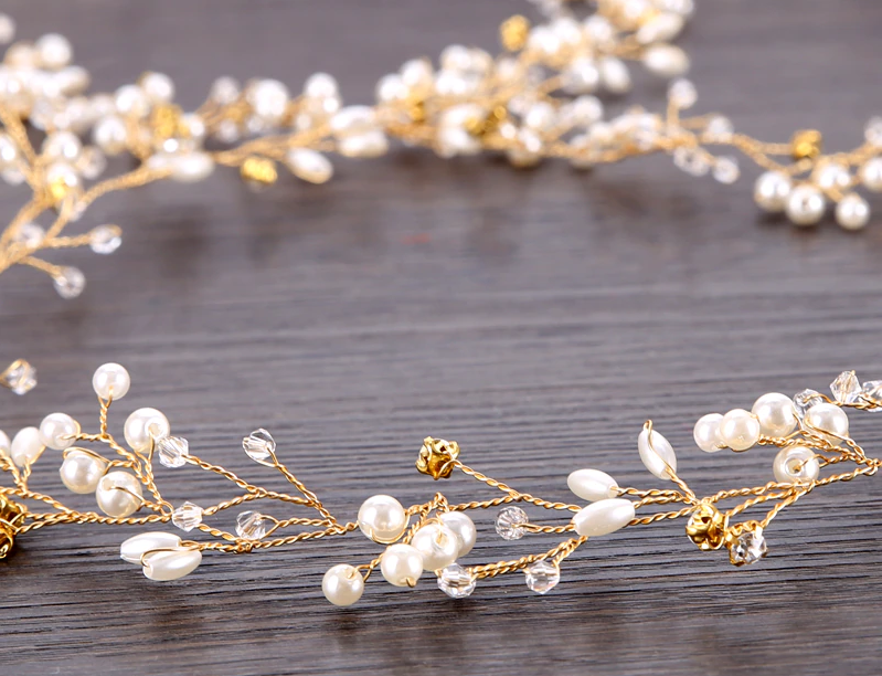 (100cm) Haarschmuck Braut Frisur Kette Strass / Perlen Band - Silber