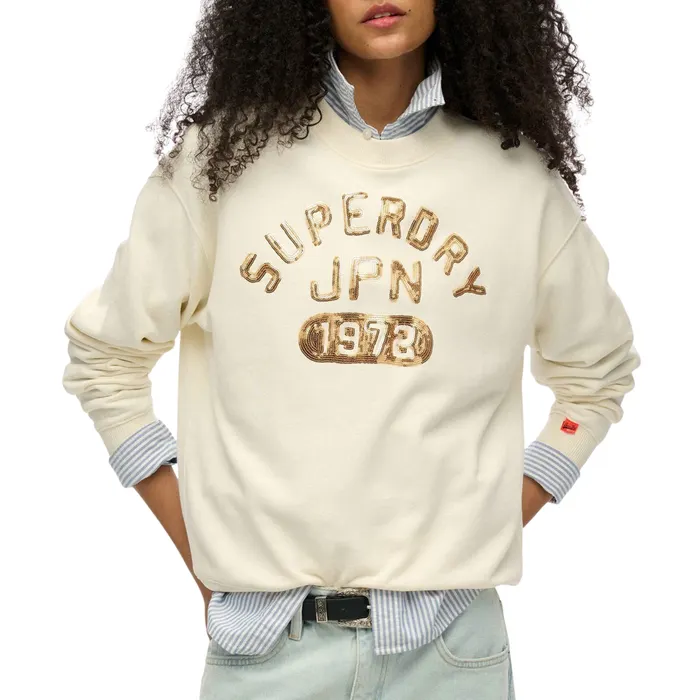 Superdry Embellished Varsity Loose Crew Sweater Dames