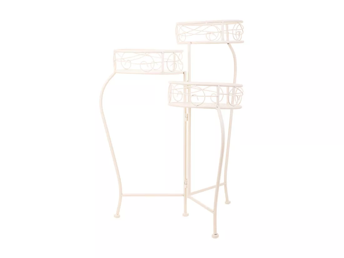 Support 3 casseroles en fer forgé blanc 29x23x65h cm