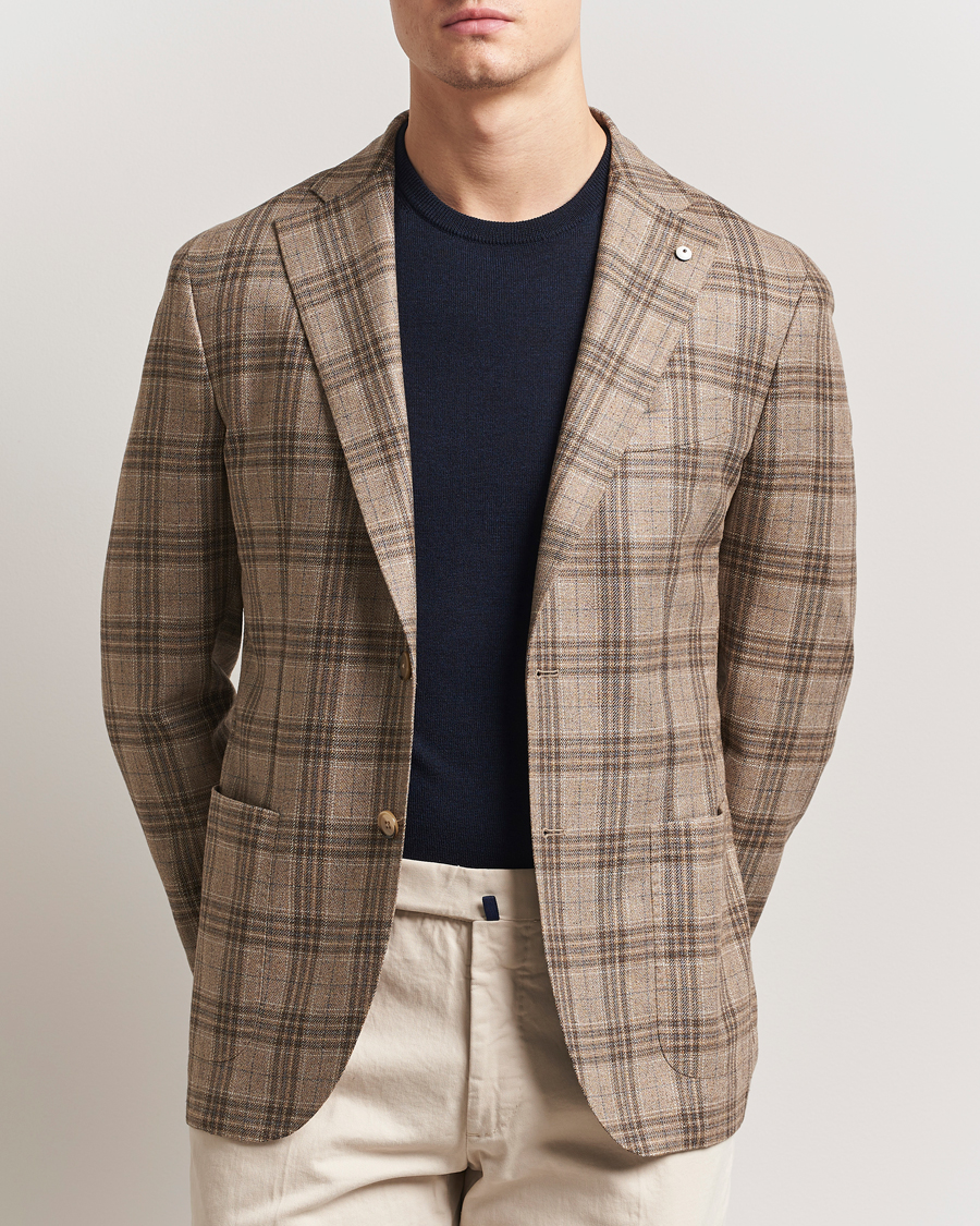 L.B.M. 1911 Jack Regular Fit Silk/Wool Overcheck Blazer Brown