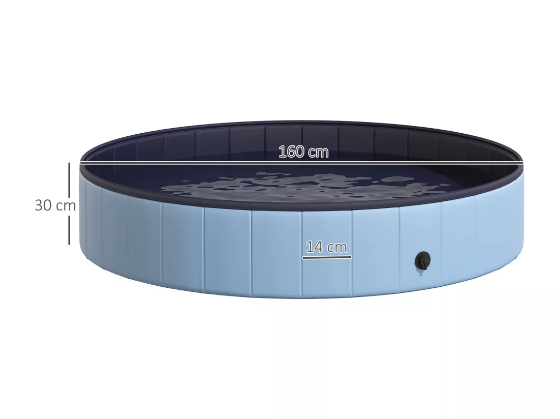 Piscine pour chien bassin PVC pliable anti-glissant facile à nettoyer diamètre 160 cm hauteur 30 cm bleu