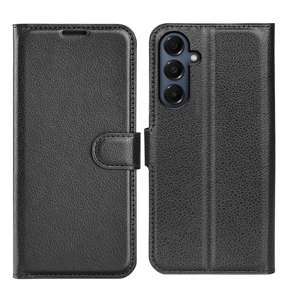 Samsung Galaxy A17 Leder Tasche Flip Cover Litchi Look - Schwarz