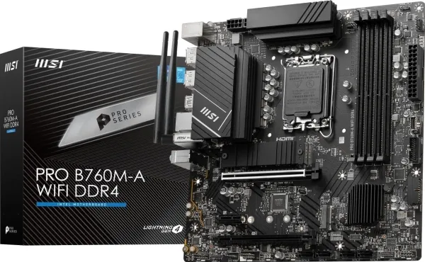 MSI PRO B760M-A WIFI DDR4 - Bundkort - micro ATX - LGA1700 sokkel - B760 Chipset - USB 3.2 Gen 2, USB 3.2 Gen 1, USB-C 3.2 Gen 1 - 2.5 Gigabit LAN, Wi-Fi 6E, Bluetooth - onboard grafik (CPU påkrævet) - HD Audio (8-kanaler)