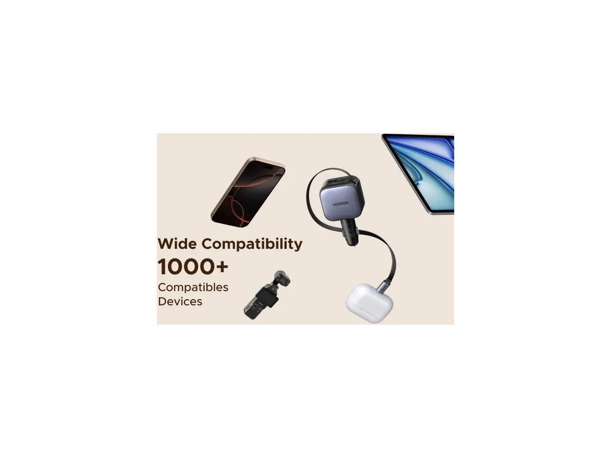 (60W) USB C / USB A Auto Ladegerät Fast Car Charger mit ausziehbarem USB C Ladekabel (55212B) - Silber / Schwarz