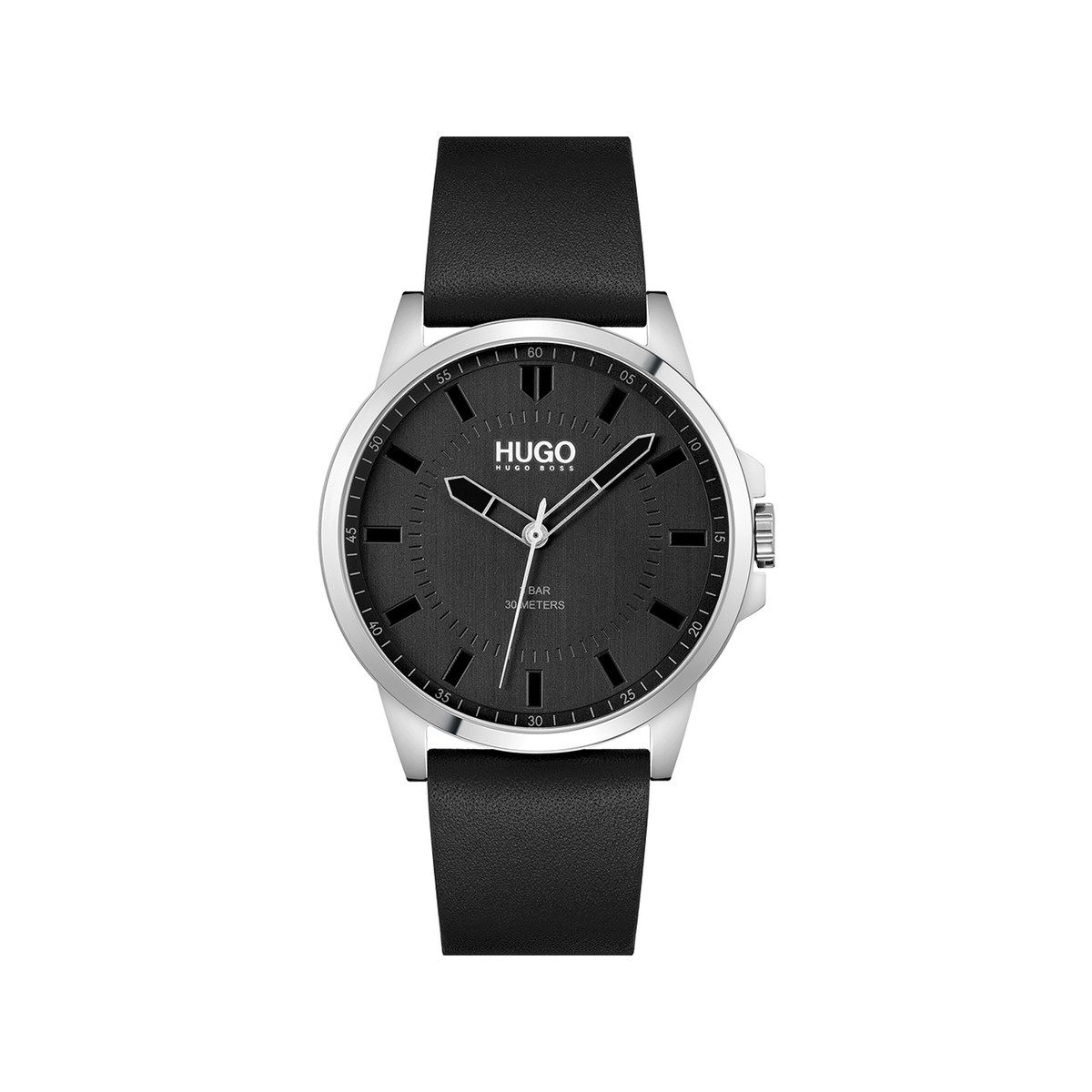 Montre HUGO First homme acier bracelet cuir noir