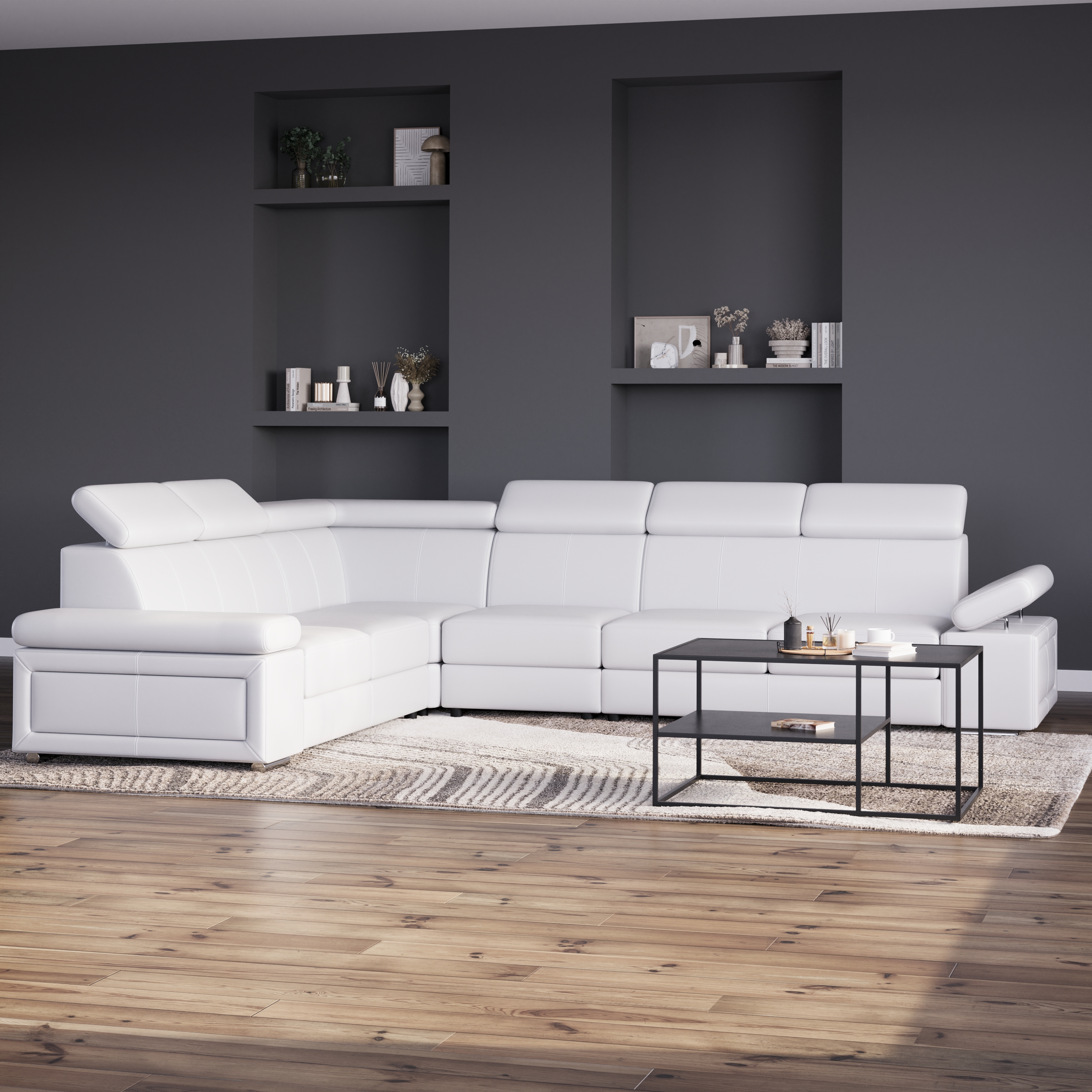 Ecksofa Leder CRISTIANO links/rechts weiss