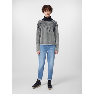 Damen-Strukturpullover, Dunkelblau-Creme