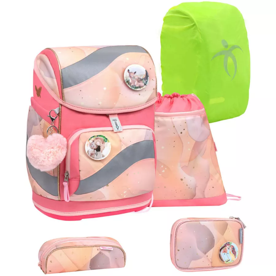 Belmil Schulranzen Smarty Schulranzen Set 6-teilig mit Brustgurt, Hüftgurt Marble