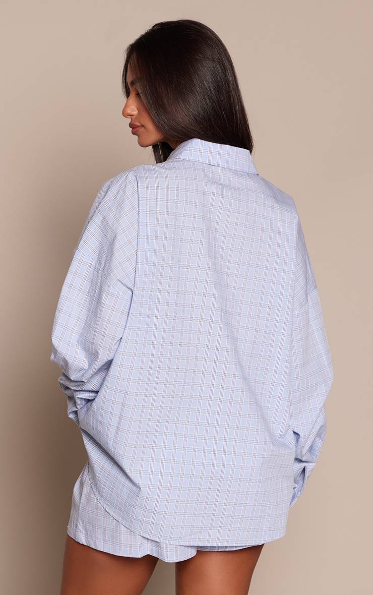 Bleu Chemise Boutonnée À Manches Longues En Popeline À Carreaux Petite