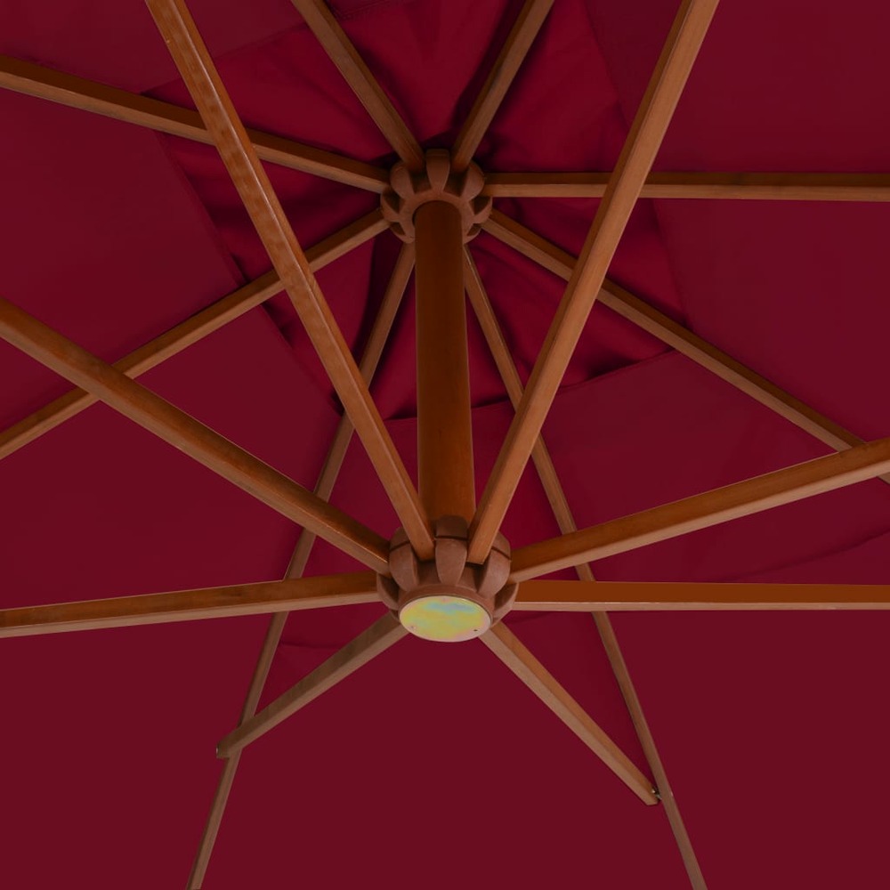 Parasol meuble de jardin en porte-à-faux avec mât en bois 400 x 300 cm bordeaux