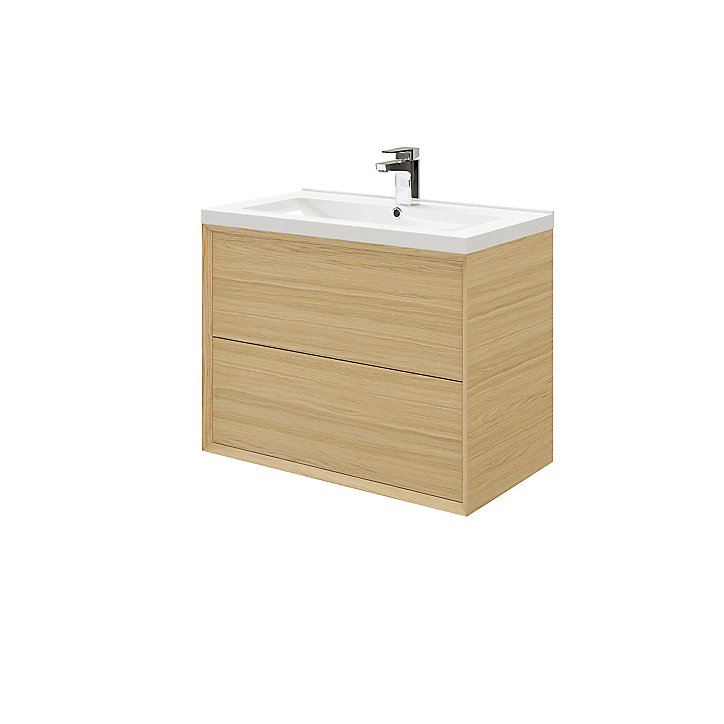 Meuble sous vasque à suspendre GoodHome Avela placage chêne 80 cm + plan vasque Nira
