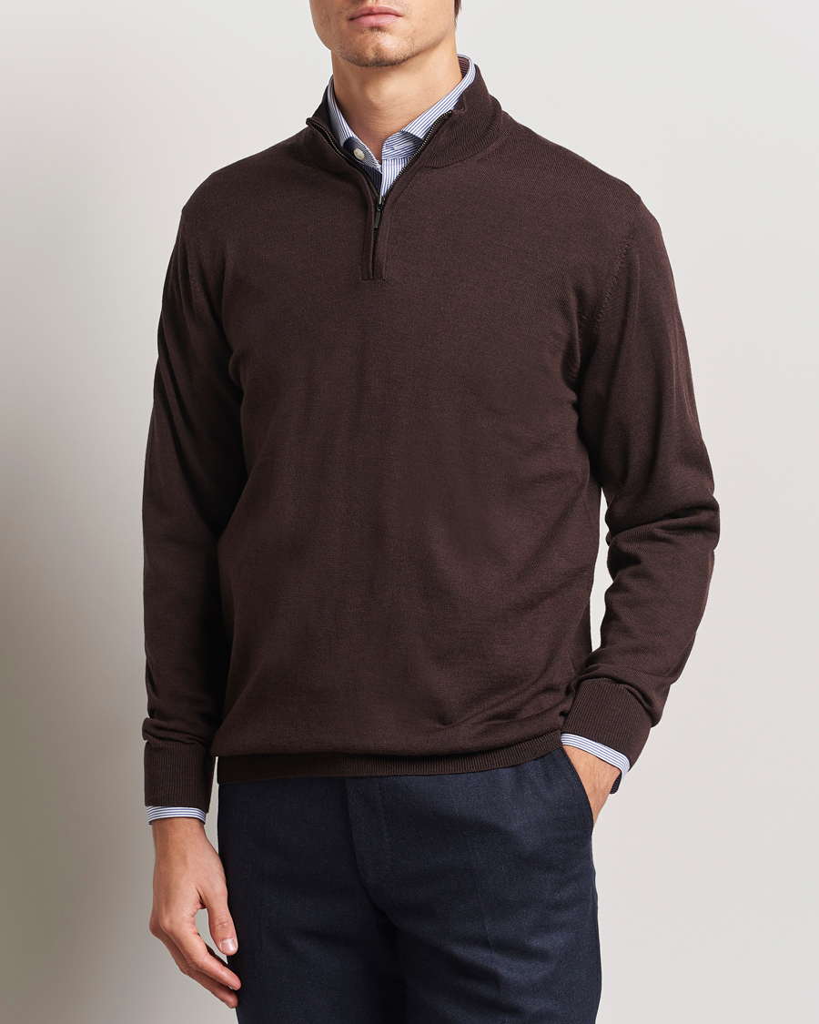 Charles Tyrwhitt Pure Merino Zip Neck Jumper Chocolate Brown