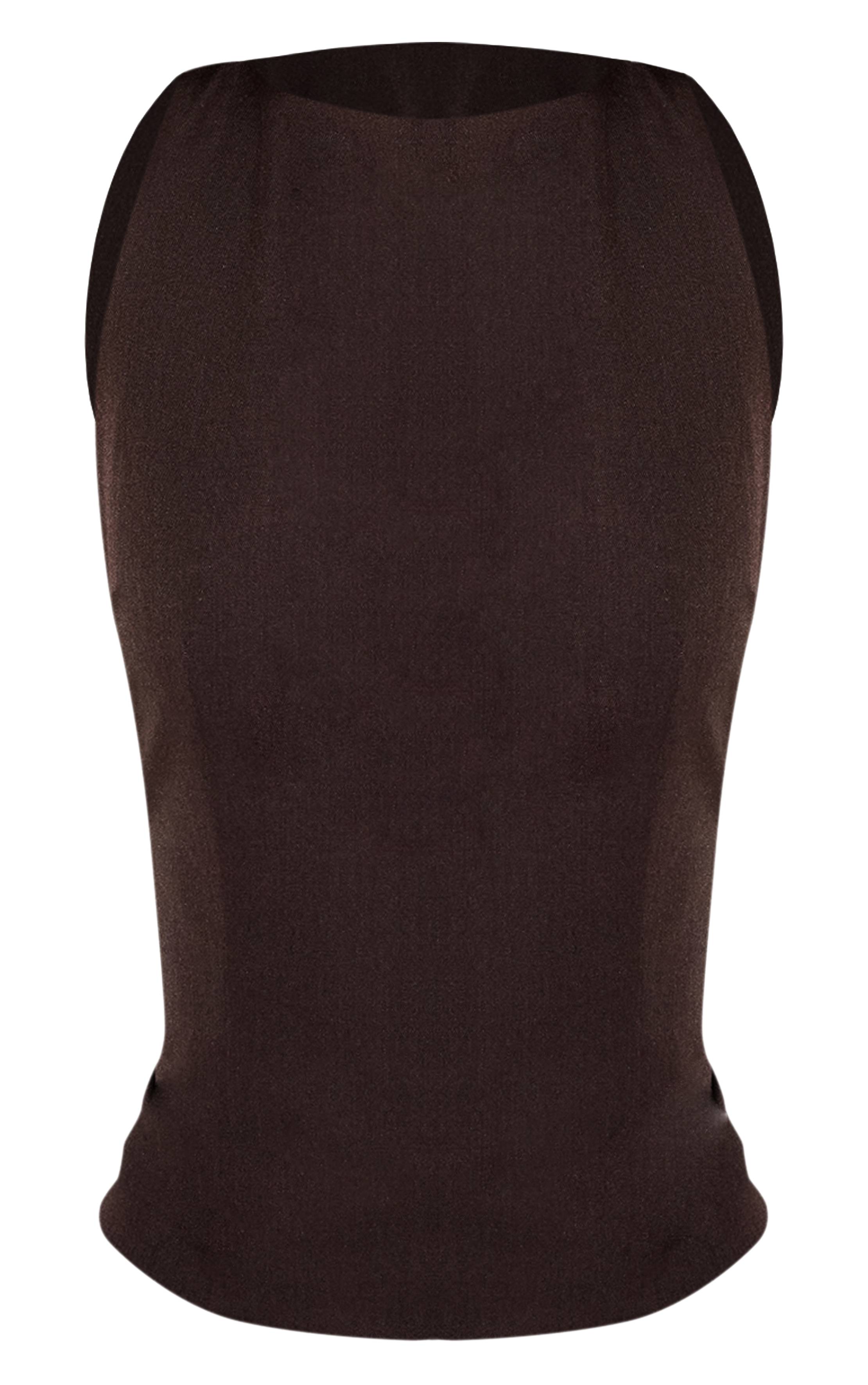 Marron Foncé Top À Détail Col Nageur