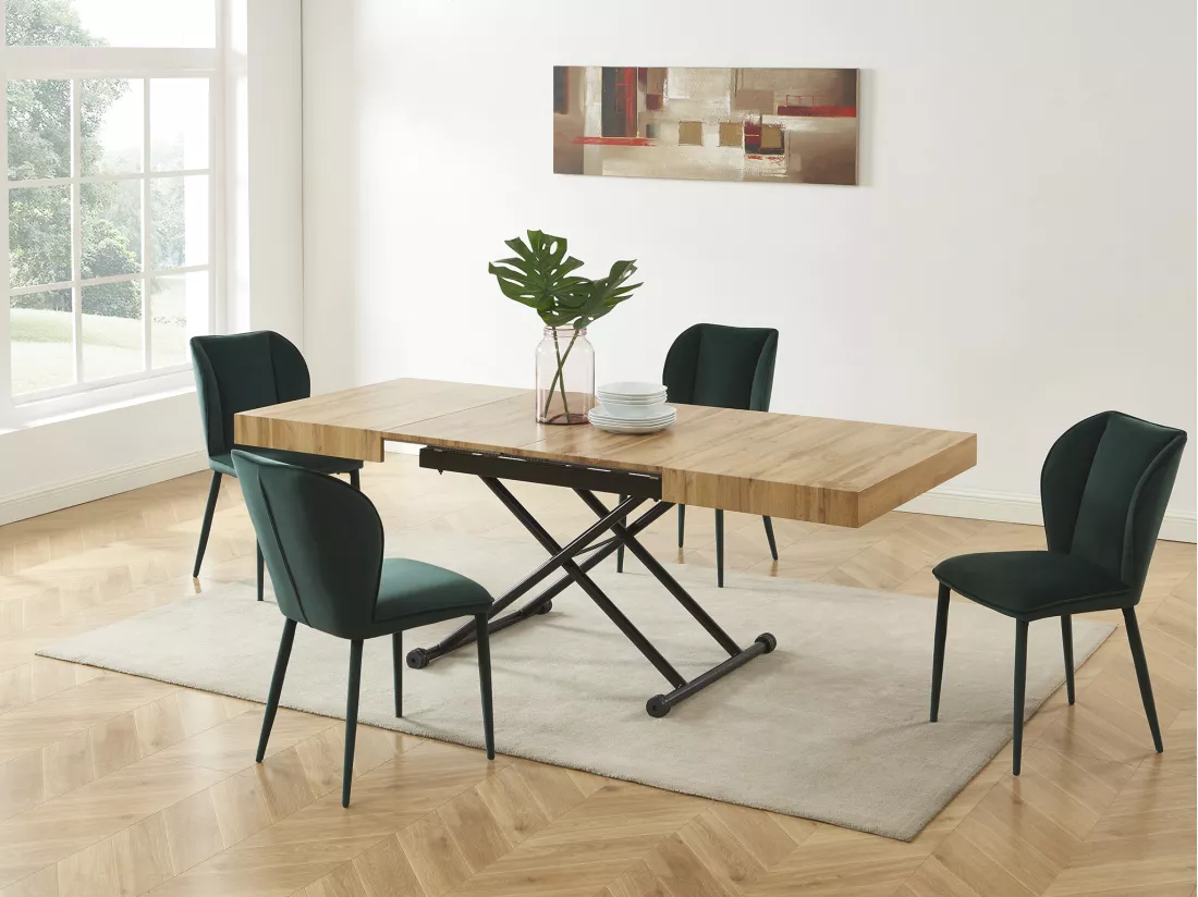 Table extensible et relevable 2 en 1 - MDF et acier - Naturel et noir - MORIALA