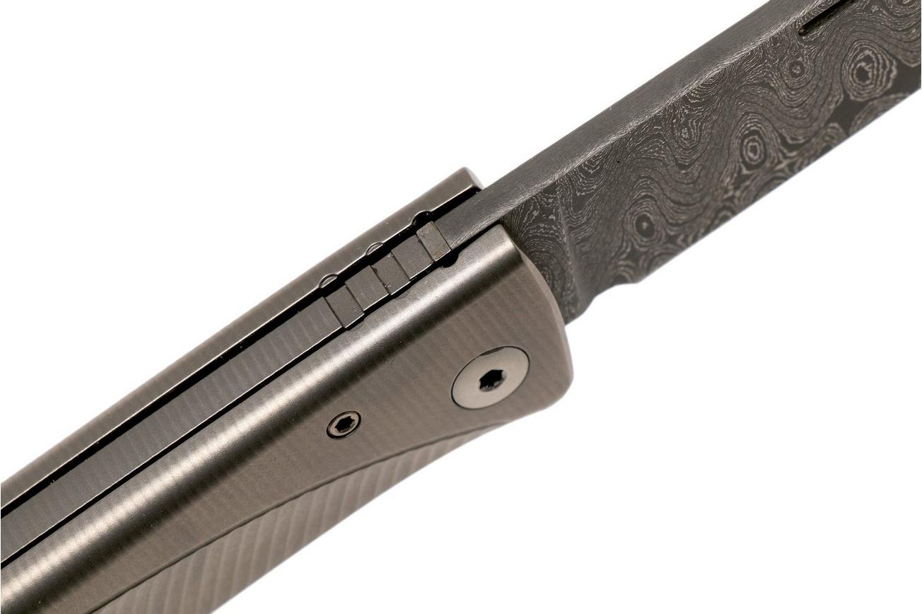 LionSteel Thrill TL-D-GY Damascus, Grey Titanium Integral Slipjoint