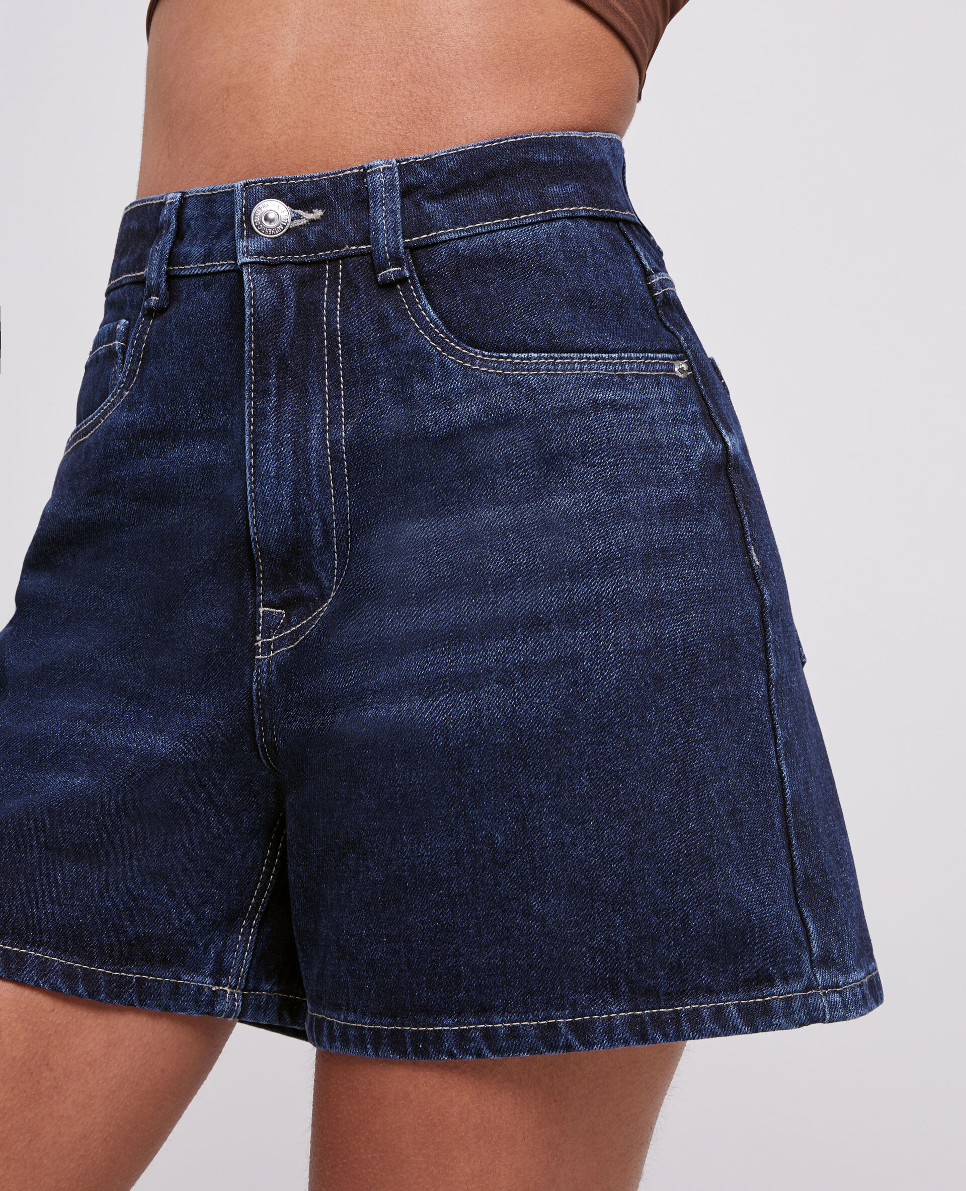 Short en jean taille haute - Bleu marine