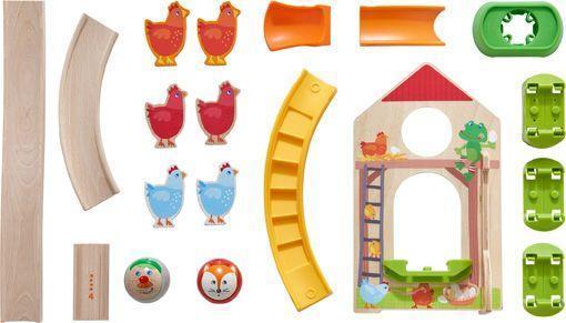 Kugelbahn KULLERBÜ – HÜHNER-DOMINO in bunt