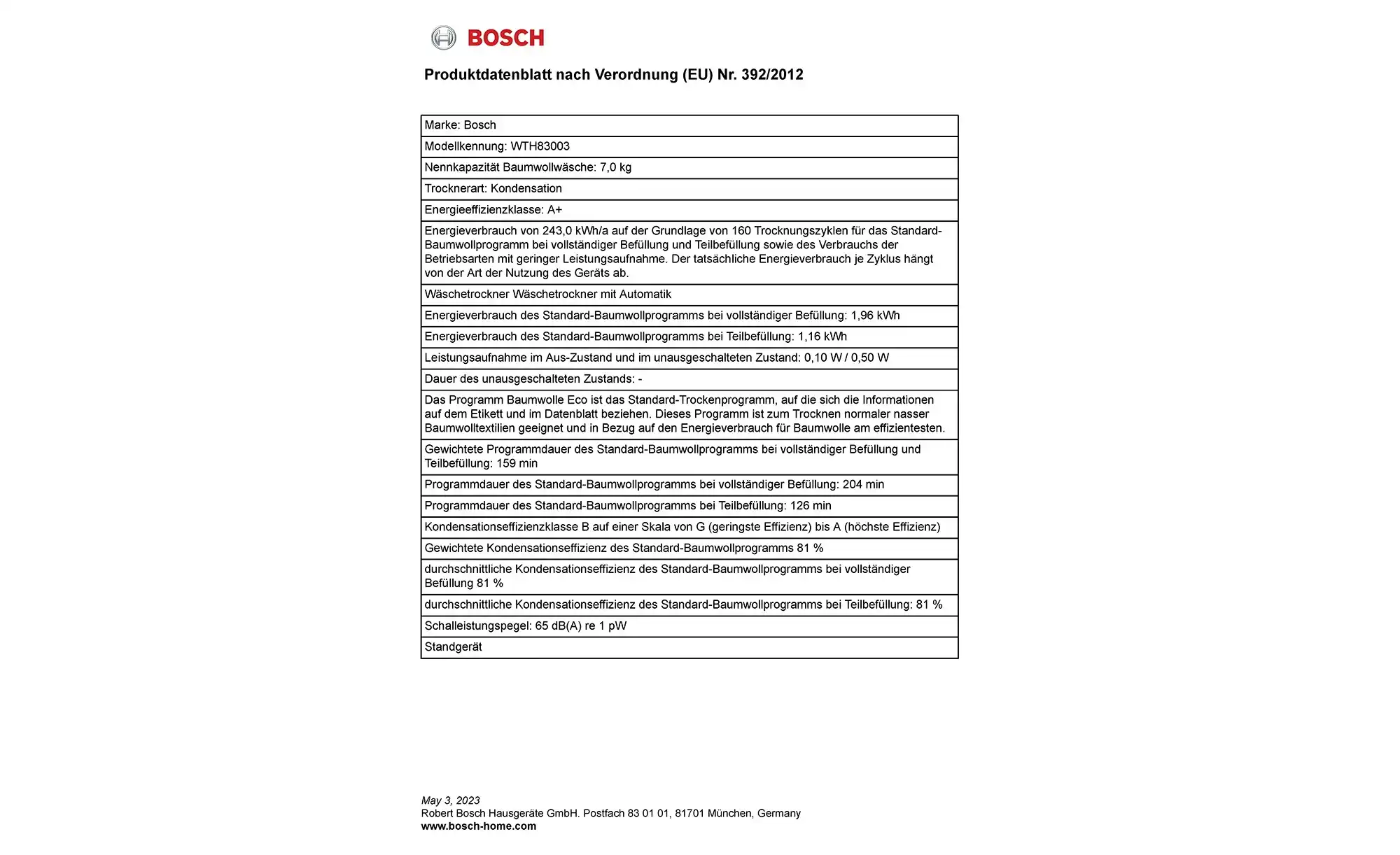 BOSCH Wärmepumpentrockner WTH83003