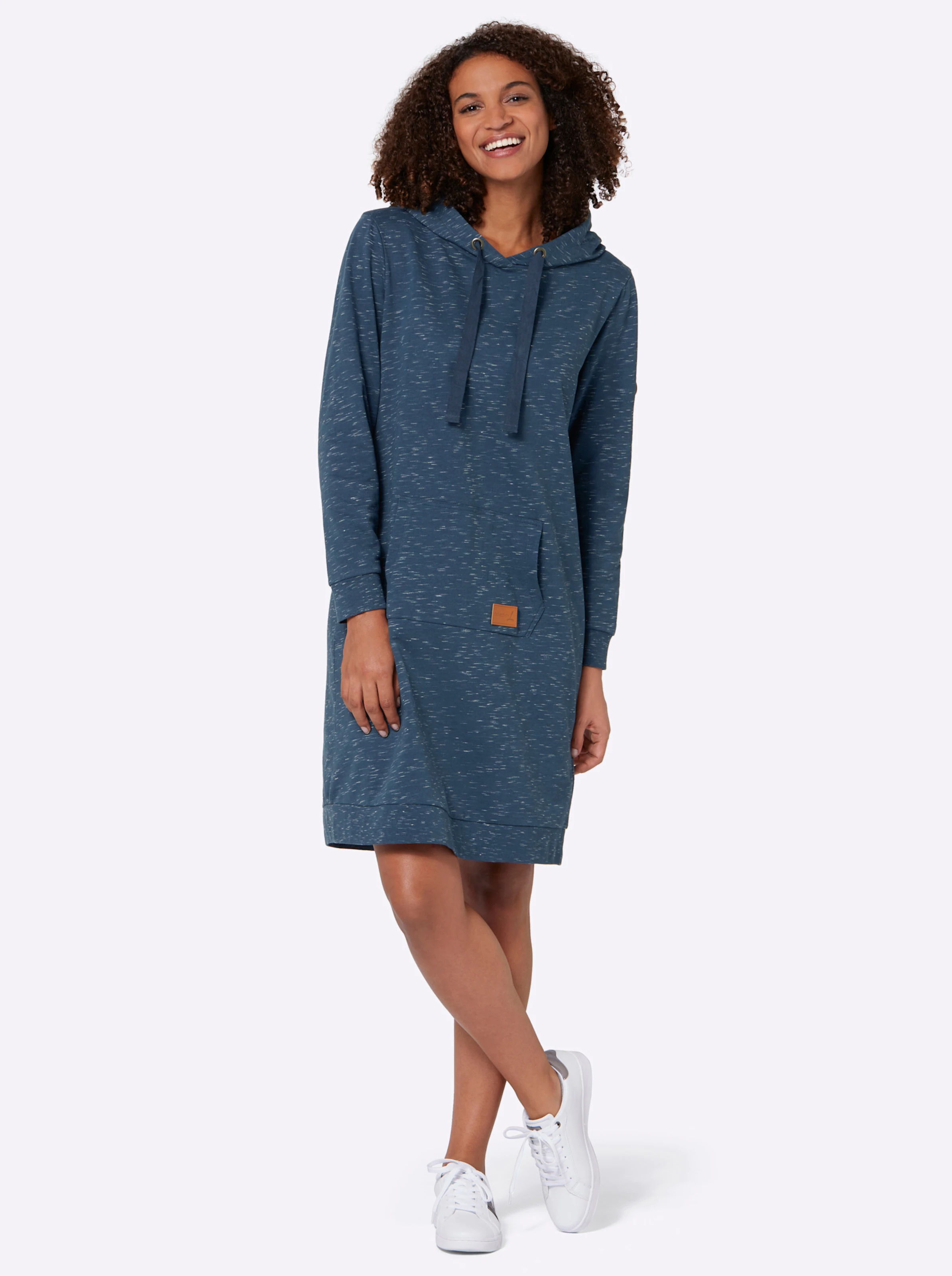 Sweatkleid in dunkelblau-weiß-meliert