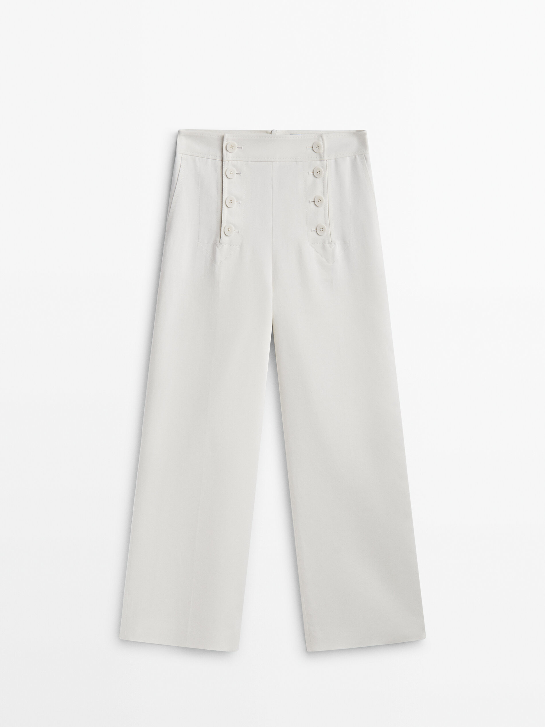 Calças também com botões de algodão e linho - BRANCO
