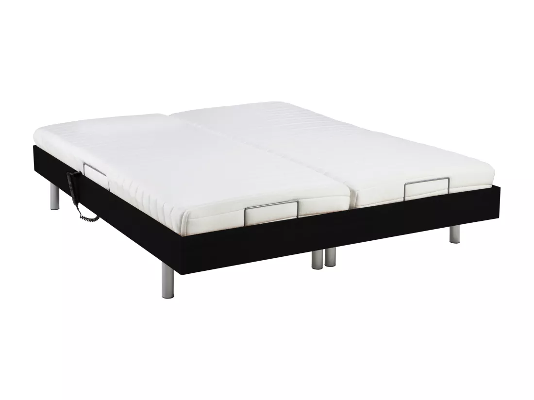 Lit électrique de relaxation tout plots + matelas latex - 2 x 80 x 200 cm - Noir - CASSIOPEE III de YSMÉE