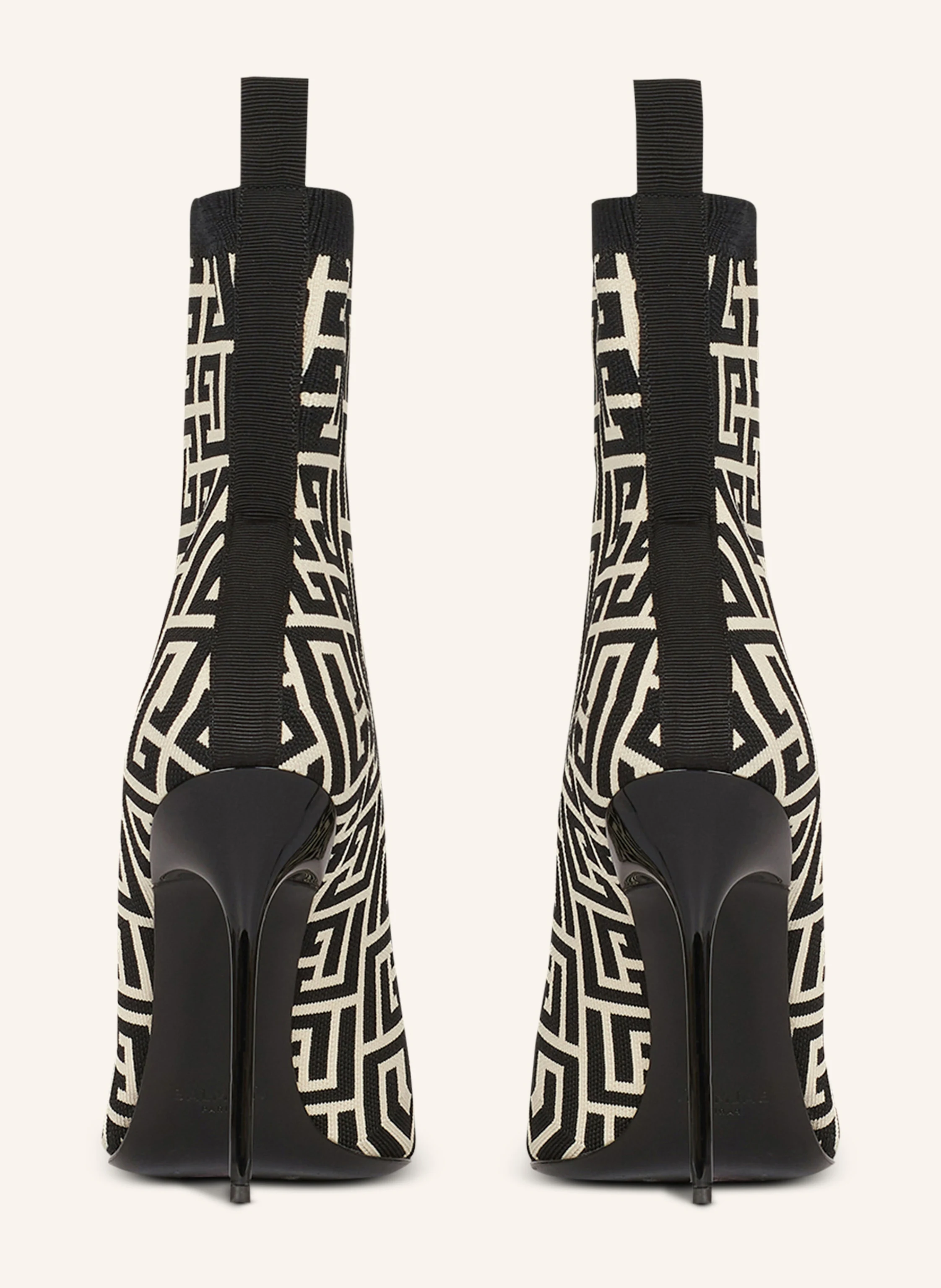 BALMAIN Zweifarbige Skye Ankle Boots aus Stretch-Strick mit Balmain-Monogramm