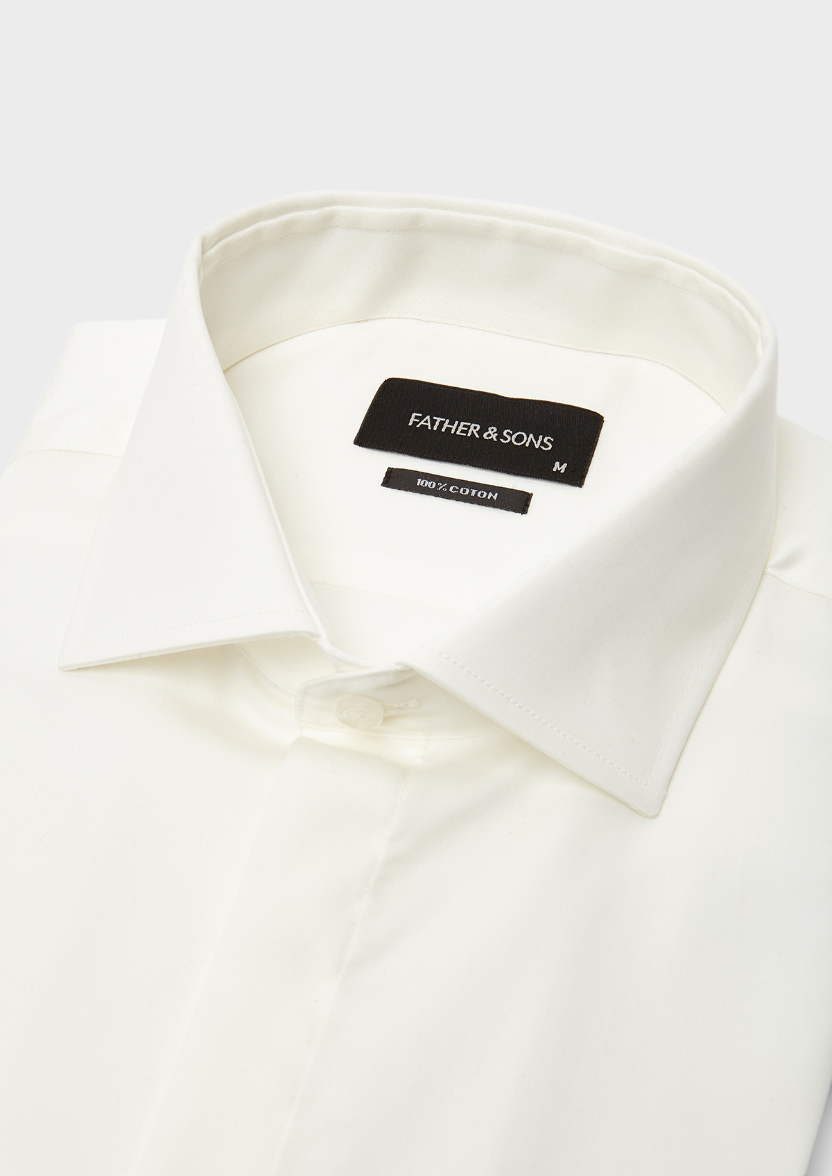 Chemise habillée Slim en coton sergé écru à col italien