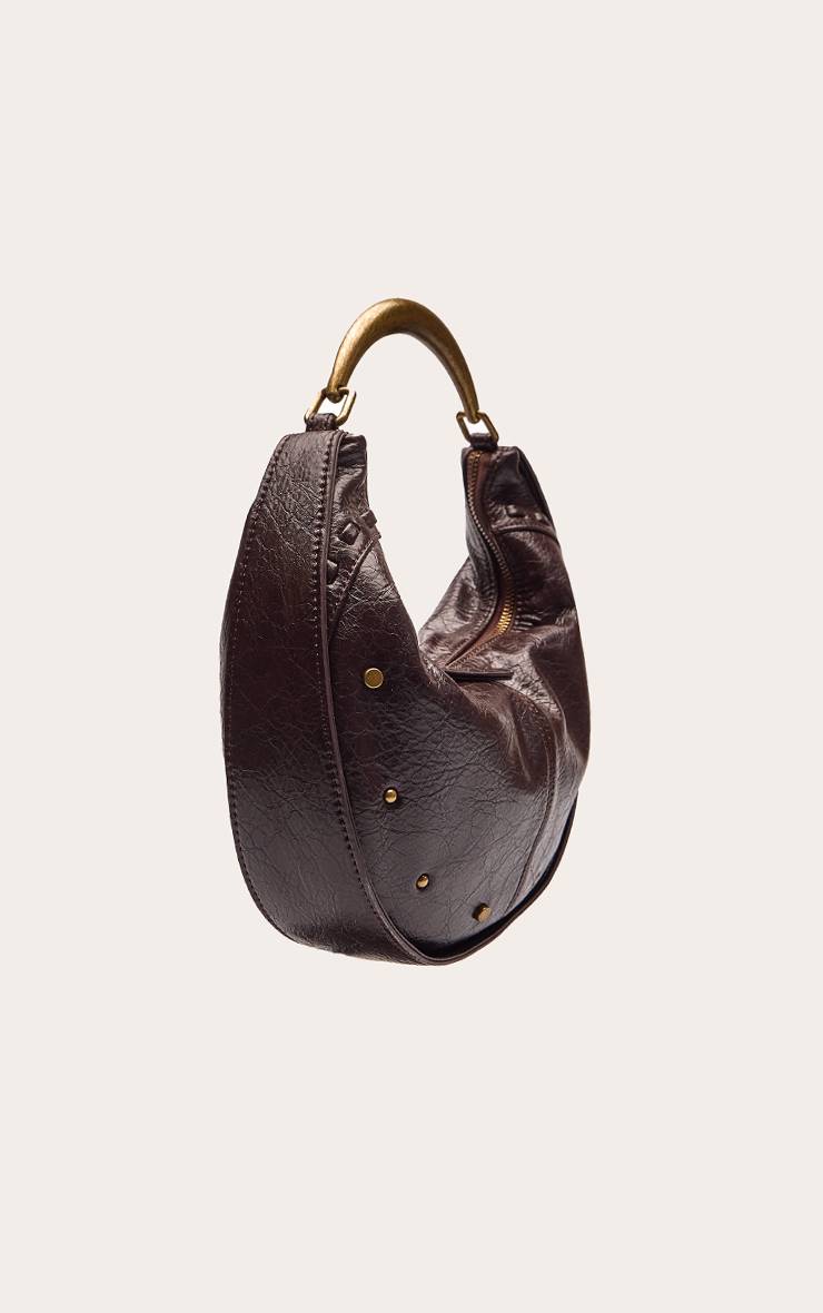 Chocolate Plum Sac À Main Clouté En Synthétiquecuir Froissé