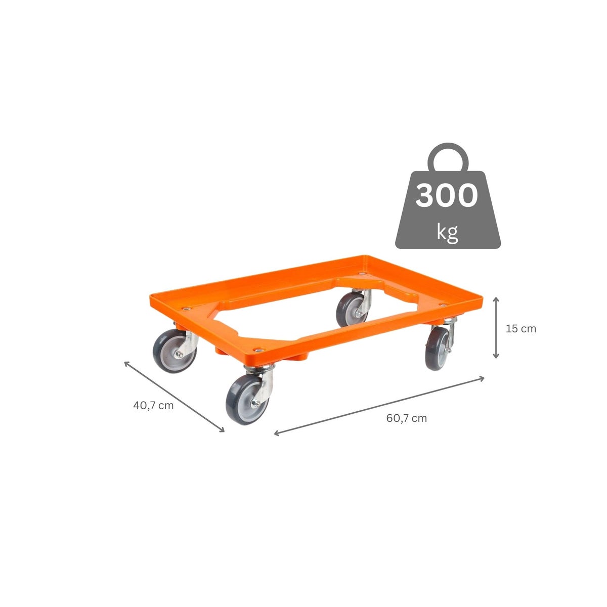 PROREGAL Voordeelset 2x Transportwagens voor Euroboxen 60 x 40 cm met Rubberen Wielen Oranje Open Deck 4 Zwenkwielen Draagvermogen 300 kg