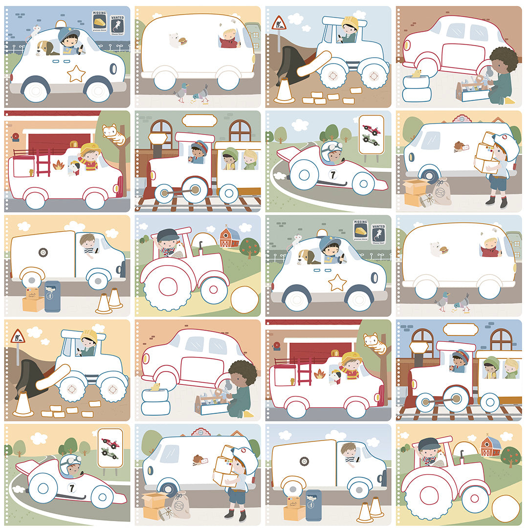 little dutch kleurboek met kleurpotloden jim's vehicles