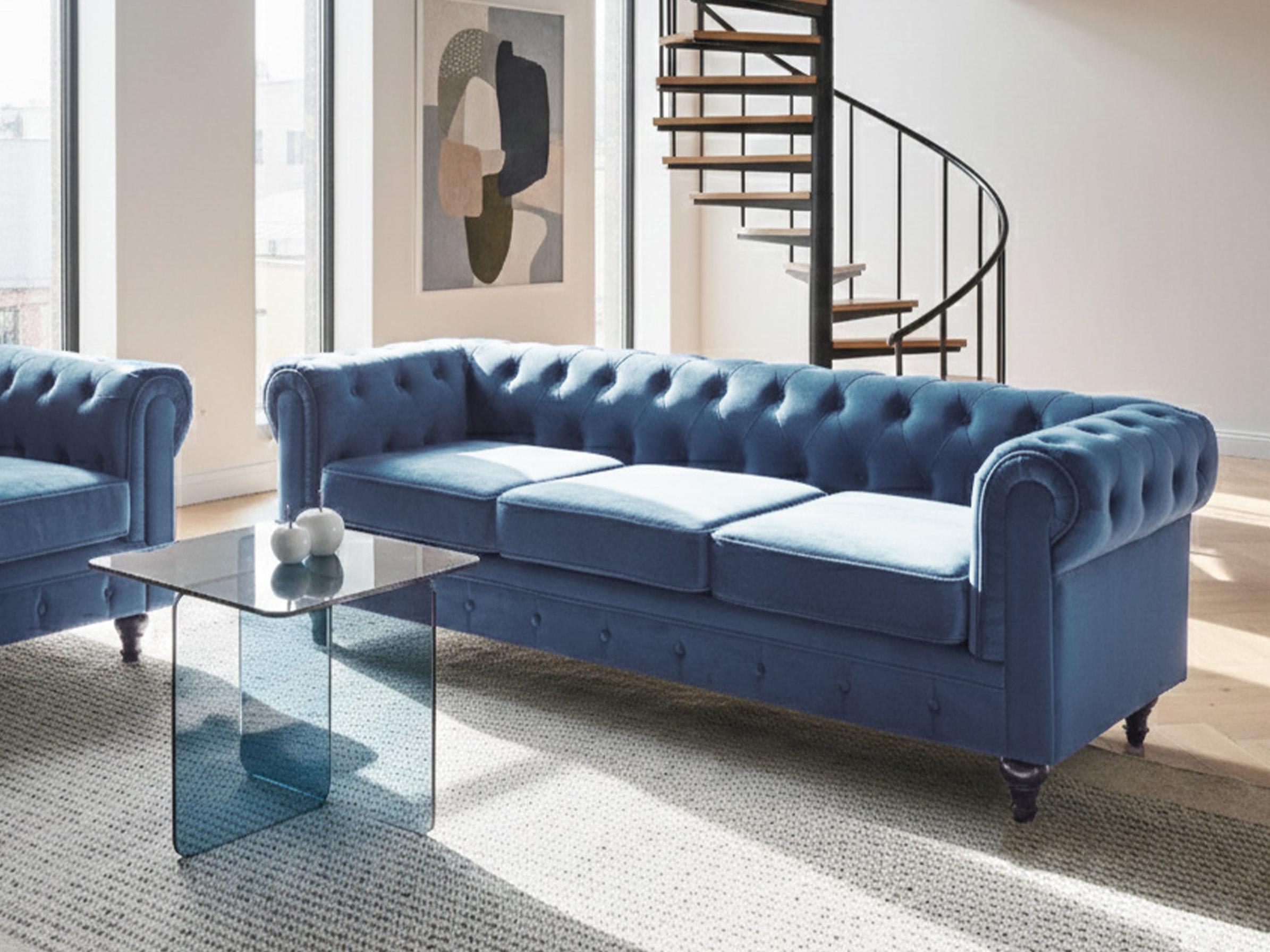 Bank 3-zits CHESTERFIELD Fluweel Marineblauw
