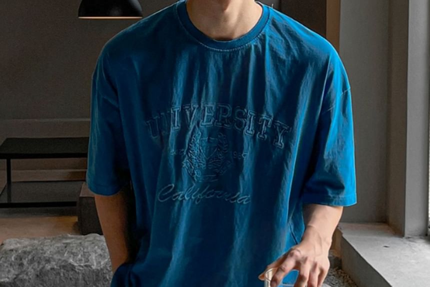 SeoulPop - Gewassen T-shirt met letterprint en losse pasvorm