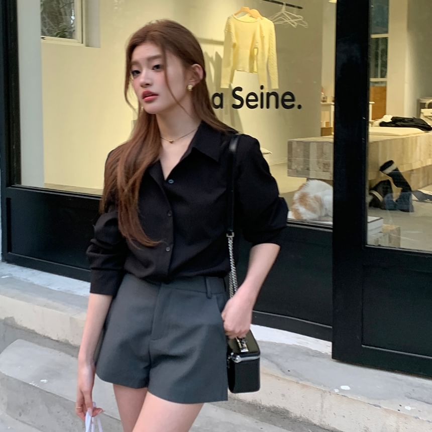 PINPI - Hoge taille effen korte jurk
