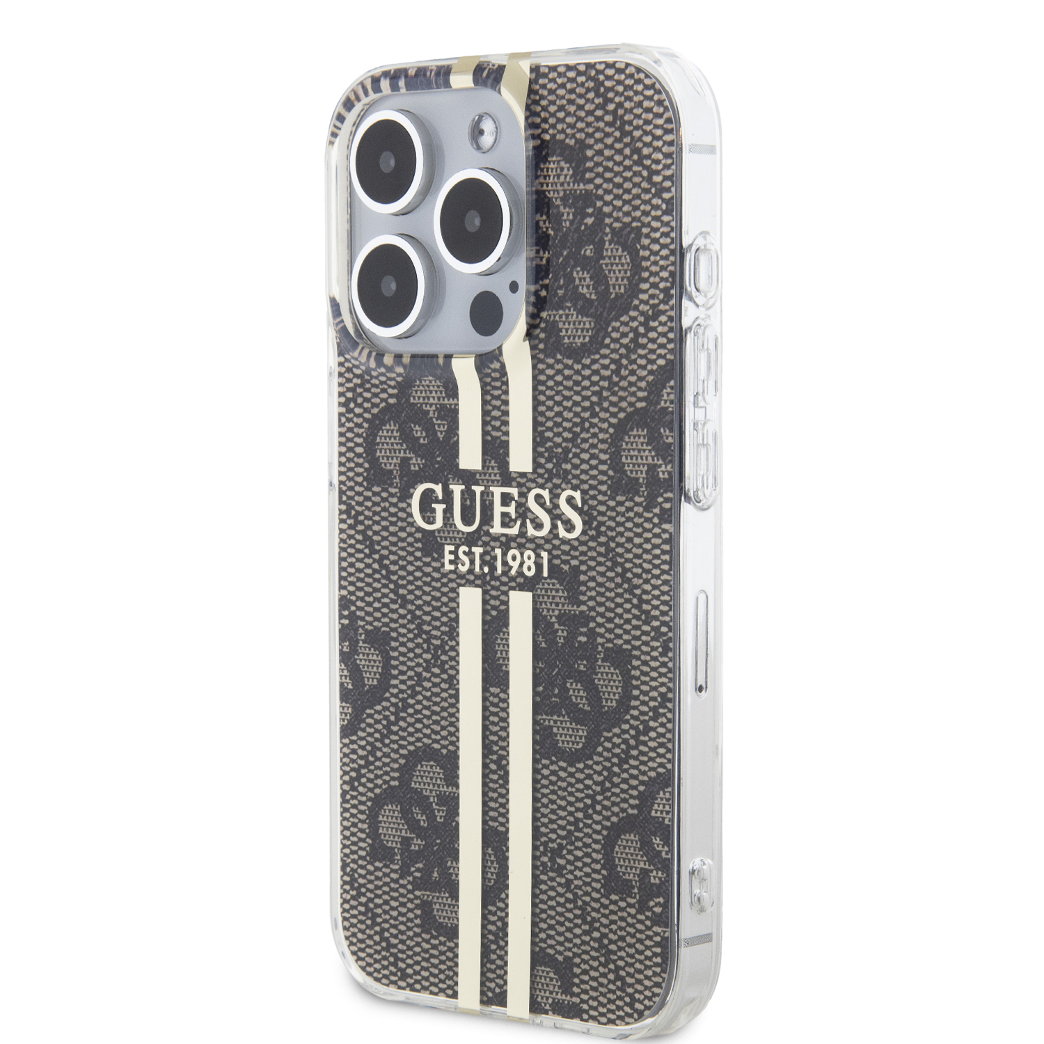 iPhone 15 Pro Hybrid Hardcase Hülle IML 4G Gold Stripe (GUHCP15LH4PSEGW) - Braun