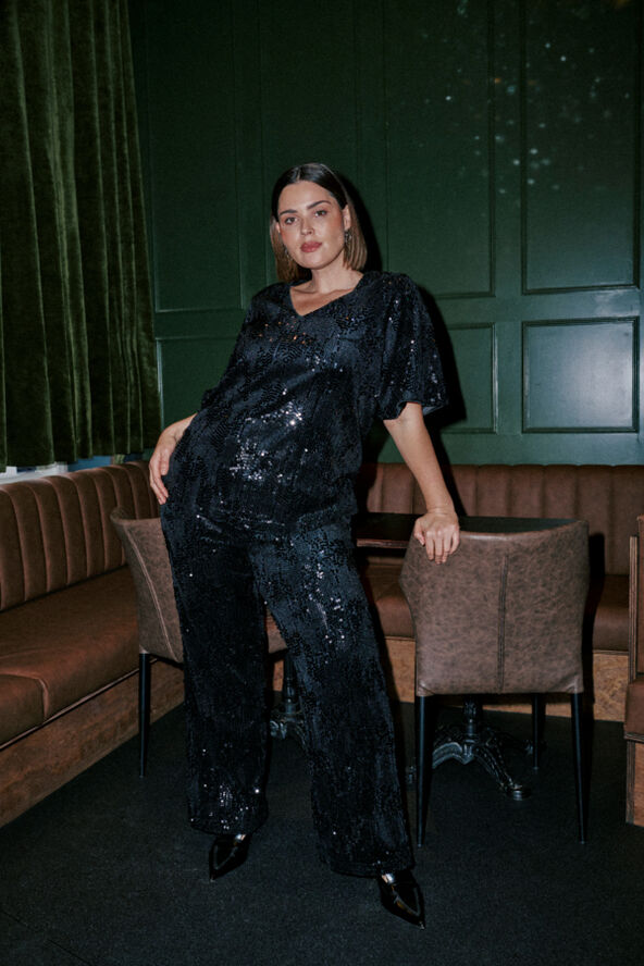 Kaffe Curve KCnicoleen Sequin Pants Black deep