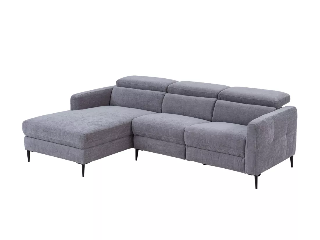 Canapé d'angle gauche relax électrique en tissu gris FUSETA
