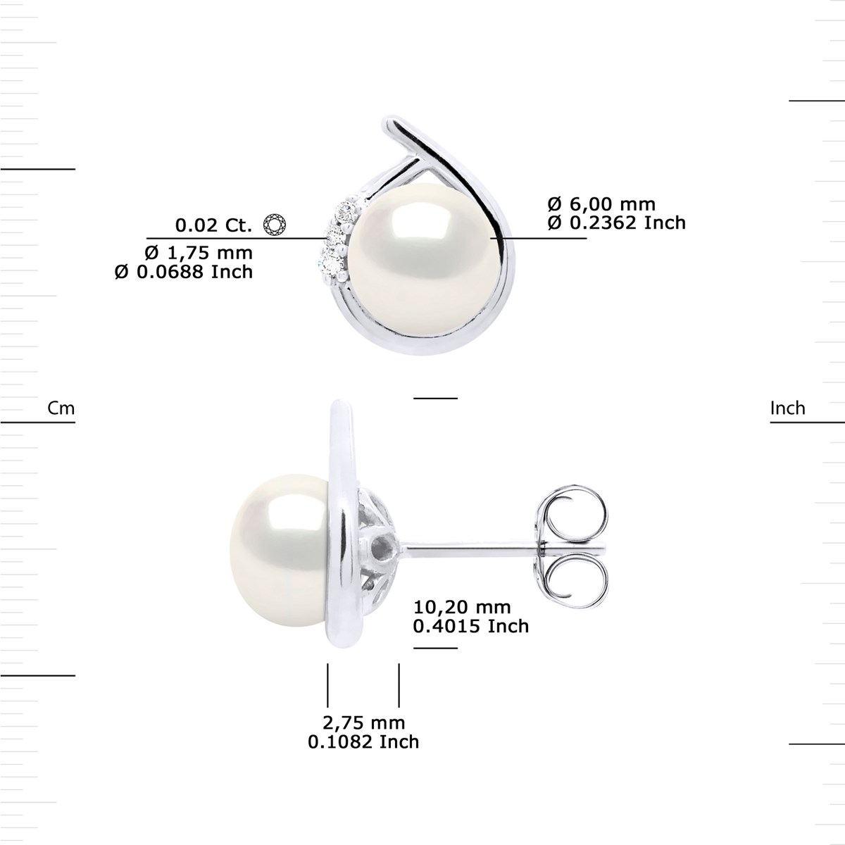 STELLA - Boucles d'Oreilles Perles 6-7 mm & Diamant Or Blanc