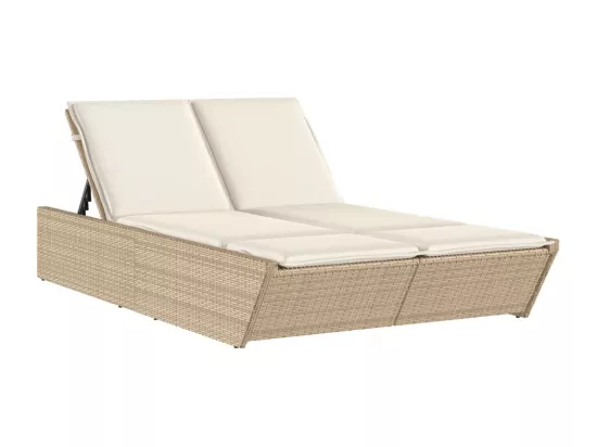 Chaise longue double avec coussins beige résine tressée